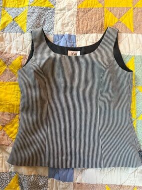 Le Suit Black and White Pinstripe Sleeveless Shell Tank